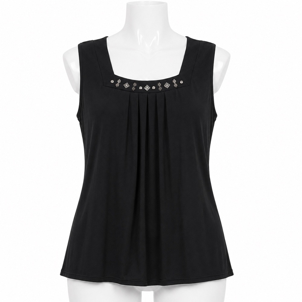 JM Collection Embellished Tank Top L Black Career Office Stretch Shell Blouse